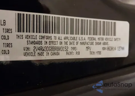 2011 Volkswagen Routan Se из США, поврежденный, VIN 2V4RW3DG8BR803152